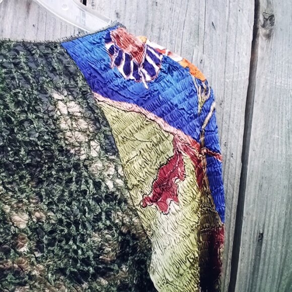 ALBERTO MAKALI Y2K VINTAGE ART TO WEAR COLOR BLOCK PRINT CRINKLE TOP SZ M BOHO - Picture 5 of 11